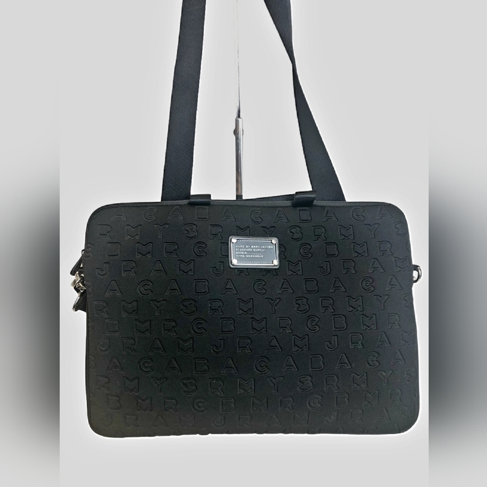 Marc Jacobs Designer Black Laptop Logo Tech messenger tote briefcase Bag
